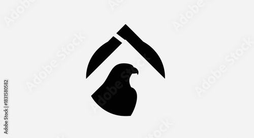 Abstract illustration of a falcon with minimalist geometric design on white