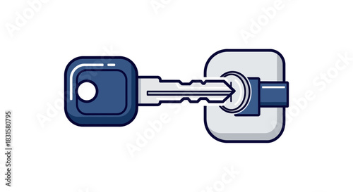 Key inserting into lock mechanism: security access illustration
