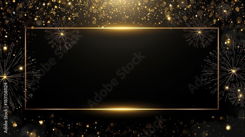 Luxury Black and Gold Celebration Background with Fireworks