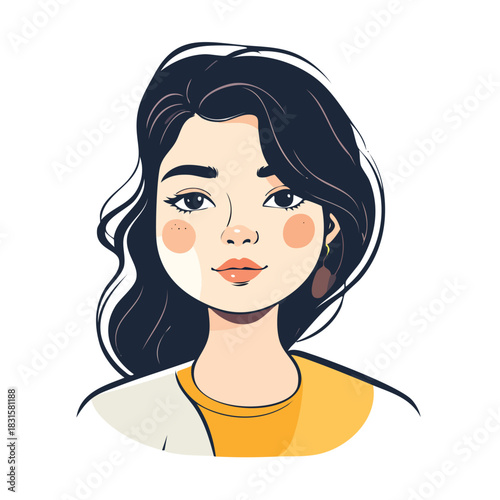 Stylized portrait illustration of a beautiful young woman with dark hair.