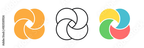 Circle Venn diagram with four parts. Intersecting circles set. Infographic chart icon. 4 overlap balance elements diagram. Business process chart. Vector illustration isolated on white background.