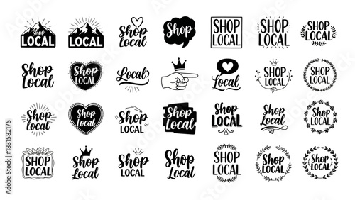 Black and White Shop Local Bundle: 24+ Hand-Drawn Typography SVG Collection for Small Business, Rustic Farmhouse Decals & Print-on-Demand