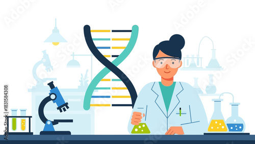 Female scientist actively conducting genetic research in a laboratory, carefully mixing solutions to advance molecular biology and scientific discovery