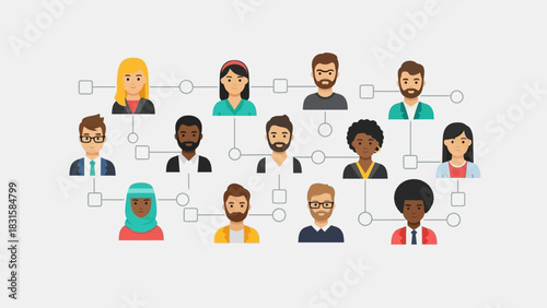 Team Network and Connection Concept - Diverse Group of People Connected in a Network
