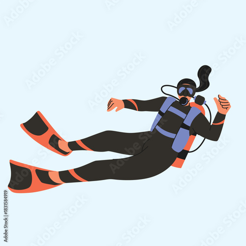 Diving calm underwater journey as the diver glides forward with smooth and steady movements illustration