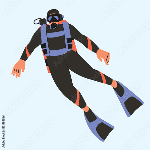 Diving balanced and steady swimming position during a comfortable mid-depth dive illustration