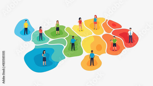 Illustration of a Diverse Group of People Connected and Interacting Within a Stylized Network
