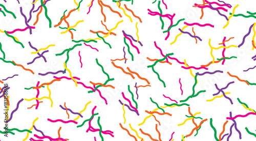 Colorful Worms Pattern, Green Yellow Purple Orange Wavy Lines, Celebration Background, Party Backdrop for playful designs or invitations, 164 characters