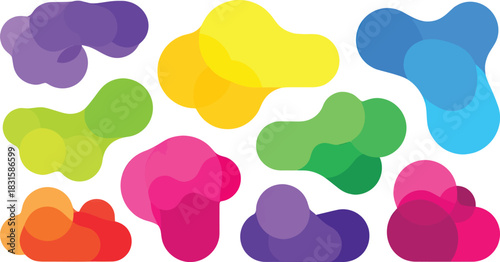 Set of colored amoeba organic irregular shapes. Creative liquid blob elements, various cartoon organic shapes.