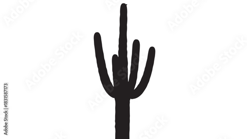 Black saguaro cactus silhouette illustration with multiple arms, hand-drawn in a simple, minimalist graphic style representing a western or desert-themed concept