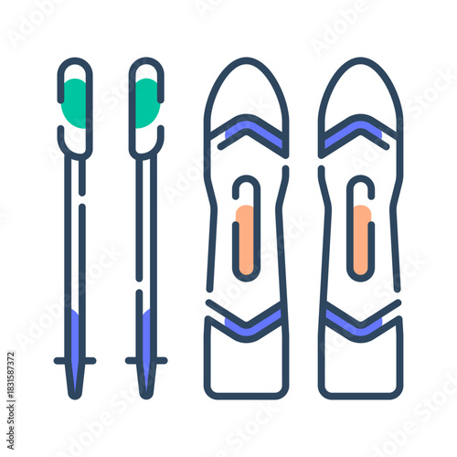 Skiing icon. winter, sport, snow, skiing, equipment, cold, mountain, outdoor, adventure, alpine. Vector Icon Illustration