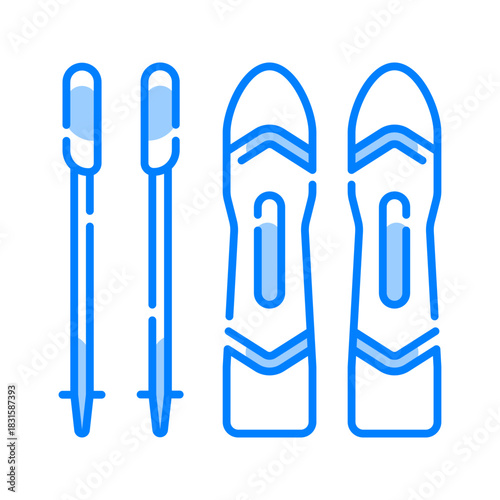 Skiing icon. winter, sport, snow, skiing, equipment, cold, mountain, outdoor, adventure, alpine. Vector Icon Illustration