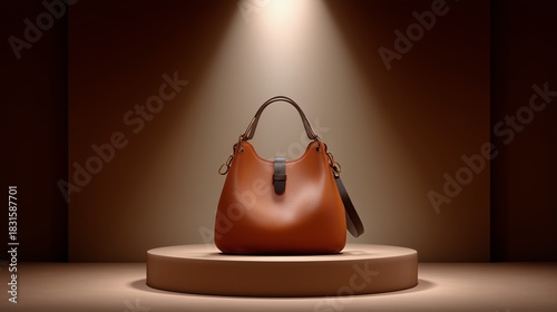 Elevated Elegance: A stylish, high-end handbag sits center stage, bathed in a sophisticated spotlight, showcasing its exquisite design.
