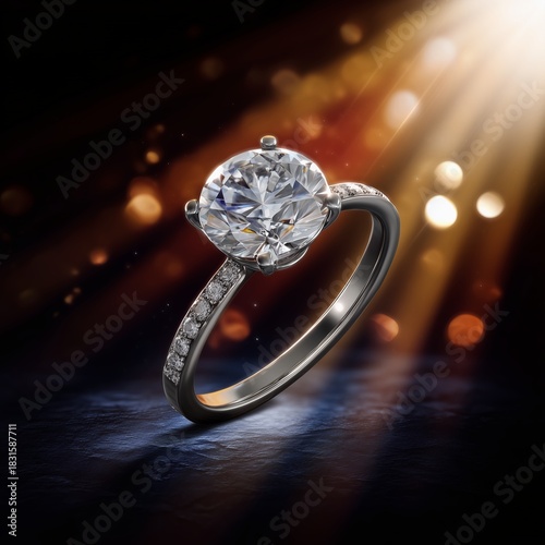 Sparkling Solitaire: A stunning solitaire ring radiates brilliance against a dramatic background, symbolizing eternal love and commitment. The perfect embodiment of elegance and luxury.