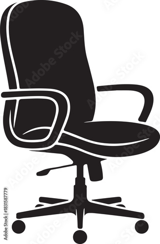 Silhouette of a black office chair with wheels and armrests
