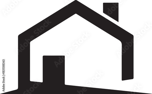 Abstract silhouette of a house with chimney and shadow