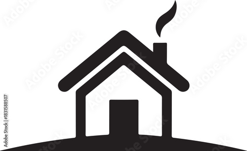 Simple black silhouette of a house with smoke coming from chimney