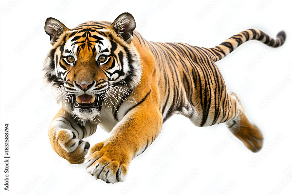 Obraz premium Bengal Tiger Running Fast Isolated On White Background