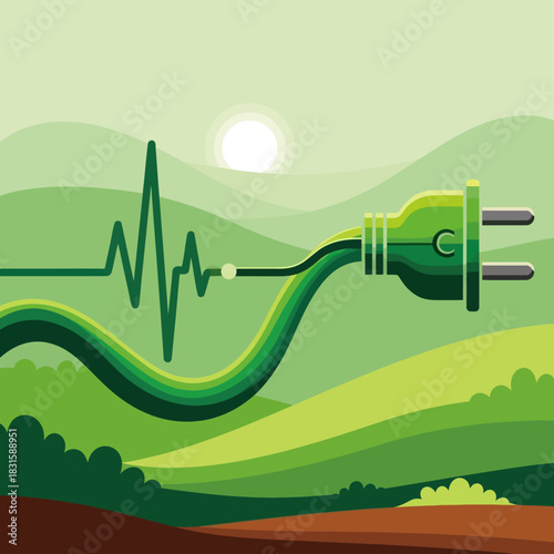 Green Energy Plug with Heartbeat on Rolling Hills.