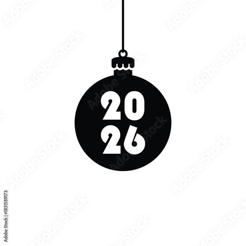 Christmas ball icon. Christmas tree toy. Black silhouette. Front side view. Vector simple flat graphic illustration. Isolated object on a white background. Isolate.