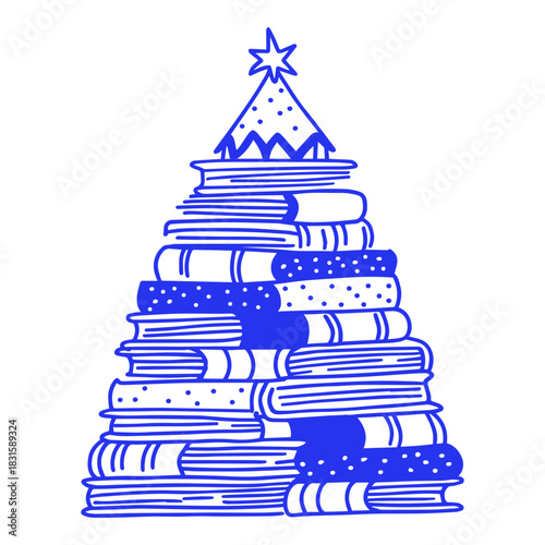 Blue Book Stack Christmas Tree Illustration