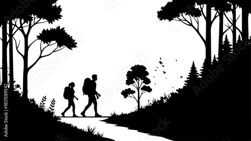 Mountain Trekker on Suspension Bridge Silhouette