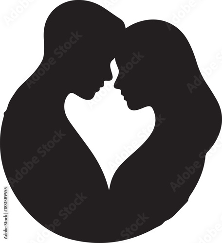 Romantic silhouette of a couple embracing with foreheads touching