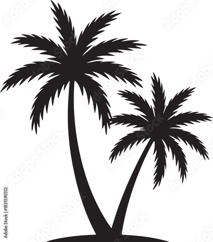 Silhouette of two palm trees on a white background
