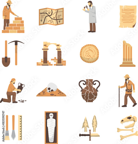 Adventure backpack map tent campfire supplies cartoon vector