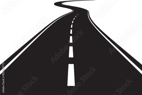 Winding asphalt road with white center line and edge lines