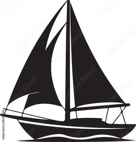Silhouette of a classic sailboat with full sails on the water