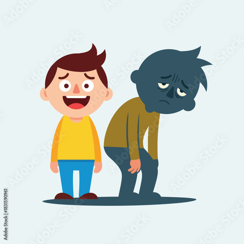 Happy and Sad Cartoon Boys Representing Contrasting Emotions.