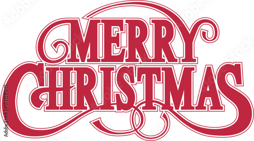 Classic bold red merry christmas fancy lettering typography vector