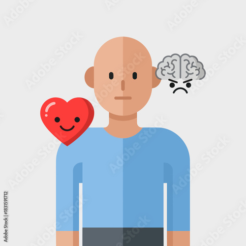 Person torn between heart and mind, illustrating emotional and rational conflict.