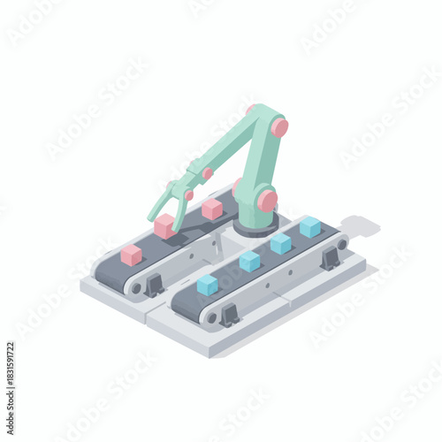 Isometric 3D Dual Robotic Arms on Conveyor