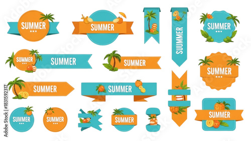 Summer Banners, Badges, and Labels Set Tropical Vacation Designs
