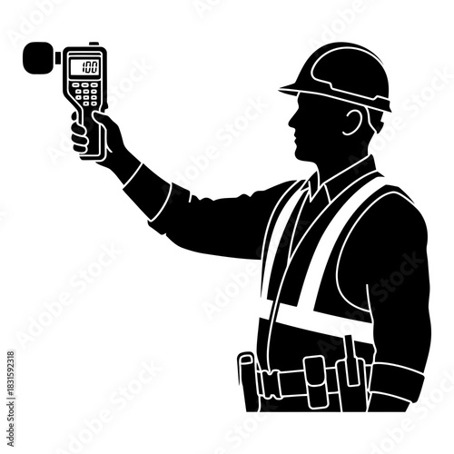 black silhouette worker holding sound level meter clip art preview