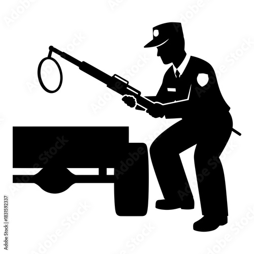 Security officer using a specialized tool for careful inspection process isolated on white background, Vector