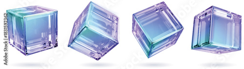 Holographic glass cubes set with purple and blue refraction vector