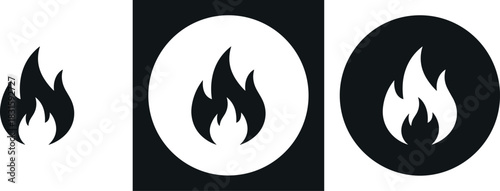 Fire Flame Vector Icon, Hot Heat Symbol, Ignited Burning Blaze, Energy and Power Concept, Temperature Warning Sign, Simple Black and White Graphic Design.