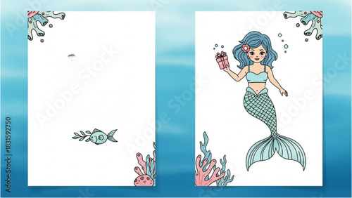 Mermaid Invitation Card Template with Sea Life Elements