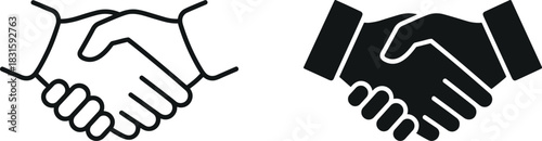 Handshake Icon Outline and Silhouette, Partnership and Agreement Symbol, Business Deal Conclusion Graphic, Friendship Trust Concept Vector, Cooperation and Greeting Illustration.