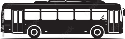 Black silhouette of a modern city bus with open doors and windows
