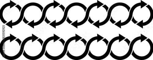 Interconnected Circular Arrows Icon, Infinity Cycle Symbol, Continuous Rotation Process, Repeat and Loop Sign, Workflow Flowchart Graphic, Perpetual Motion Vector Illustration.