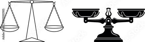 Justice and Balance Symbolism, Scales of Law Icon, Weighing Mechanism Design, Equality and Fairness Concept, Legal Measurement Device, Flat Vector Illustration.