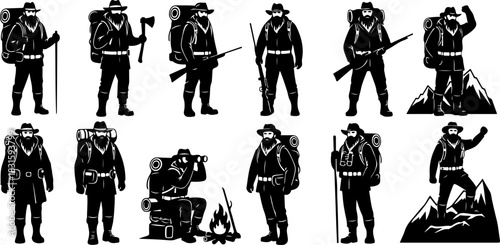 Firefighter Hero Silhouette Set with Rescue and Emergency Gear