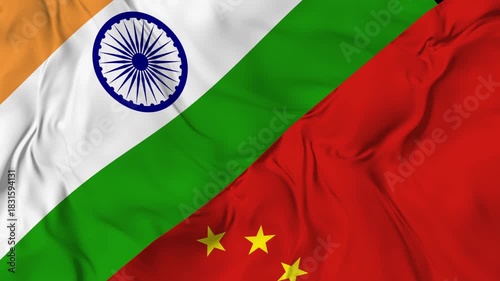 India China flag animation seamless loop. 4K High Resolution
