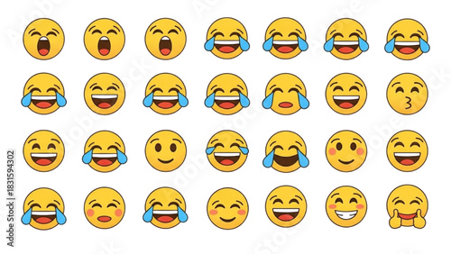 Happy and laughing with tears emoji icon set showing various expressions of joy and fun