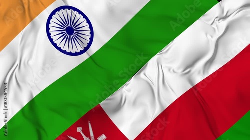 India Oman flag animation seamless loop. 4K High Resolution