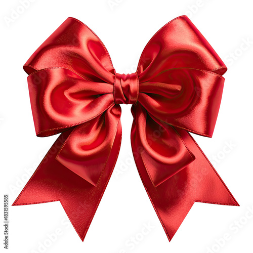 Sleek red satin bow with elegant folds against a black background
